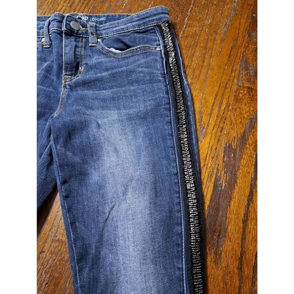 Size 2 26 Gap Leggings Denim Blue Jean Jeggings Black Silver Beaded Side Detail - Picture 2 of 3